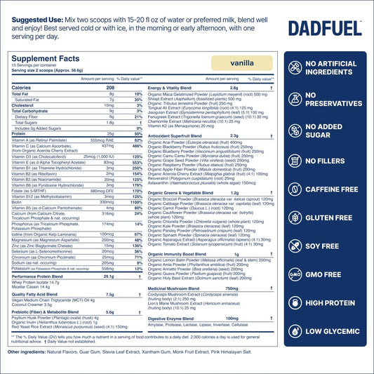 DADFUEL shaker-with-powder shows a quick, mixable meal for on-the-go mornings