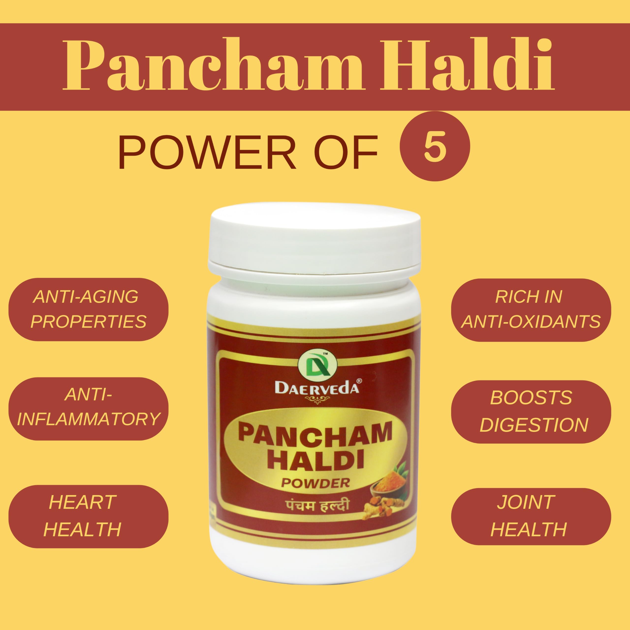 Daerveda Pancham Haldi powder spoon facilitates easy measurement for recipes.