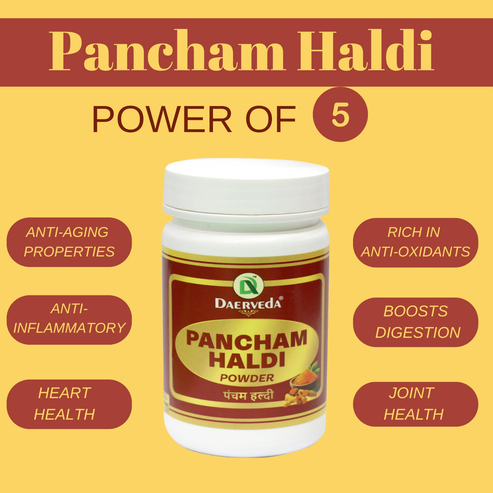 Daerveda Pancham Haldi powder spoon facilitates easy measurement for recipes.