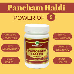 Daerveda Pancham Haldi powder spoon facilitates easy measurement for recipes.