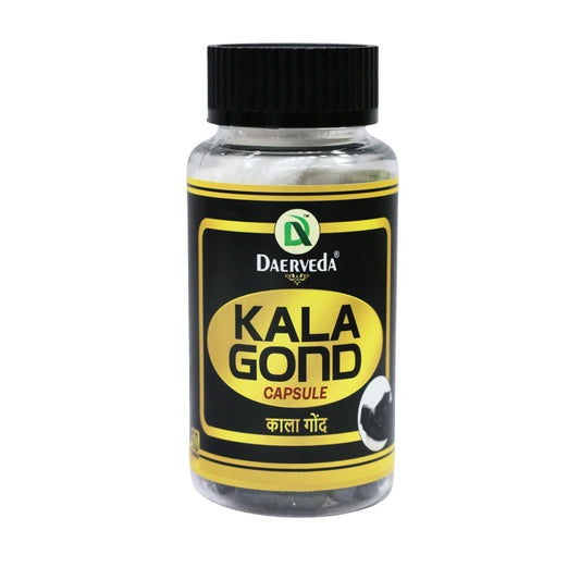 Daerveda Kala Gond Capsule bottle front shows pure Ayurvedic formula for daily use.