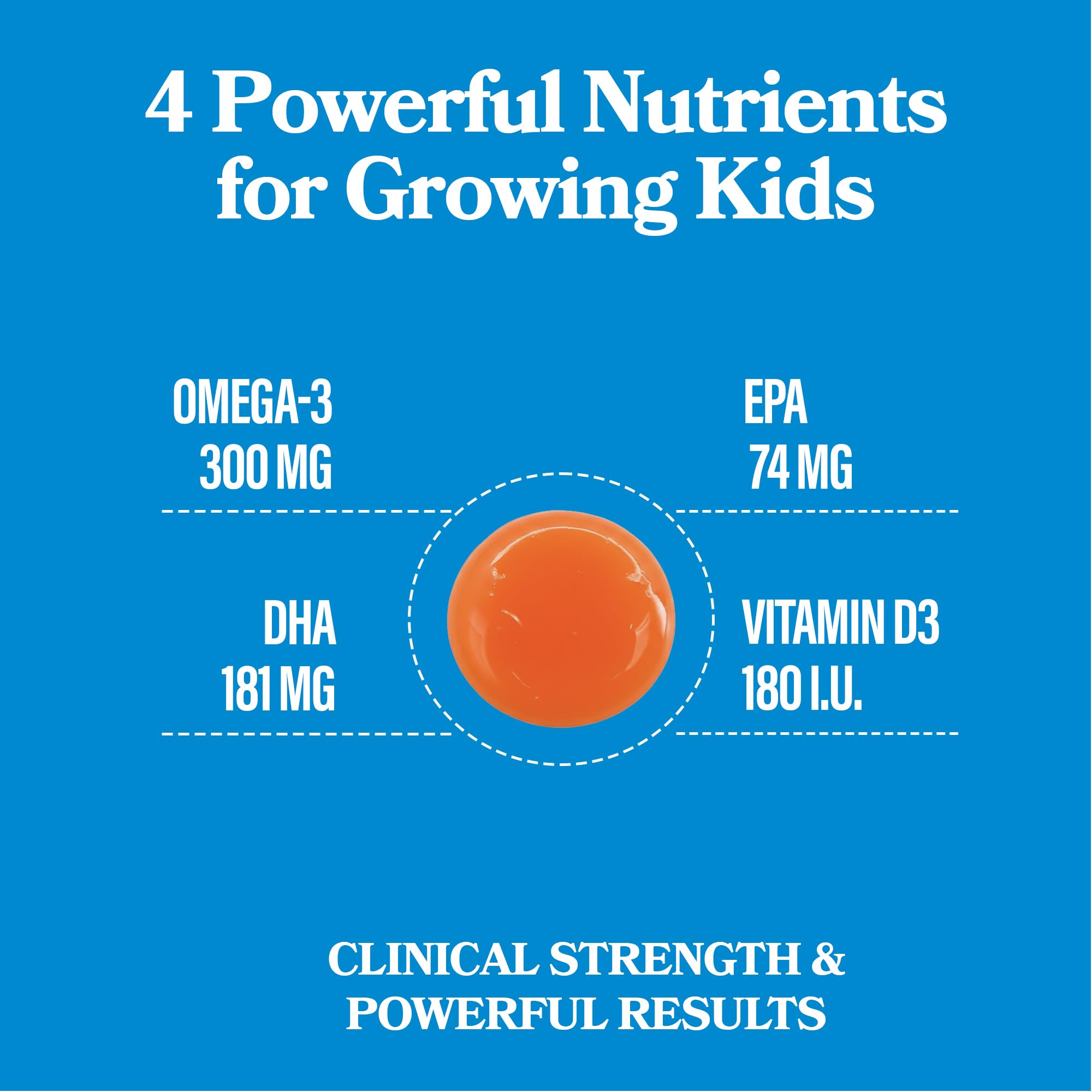 DAIKEN gummy close-up highlighting 181 mg DHA and 74 mg EPA per piece.