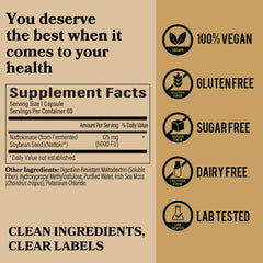 DAIKEN nattokinase vegan gluten-free icons indicating allergen-free formula