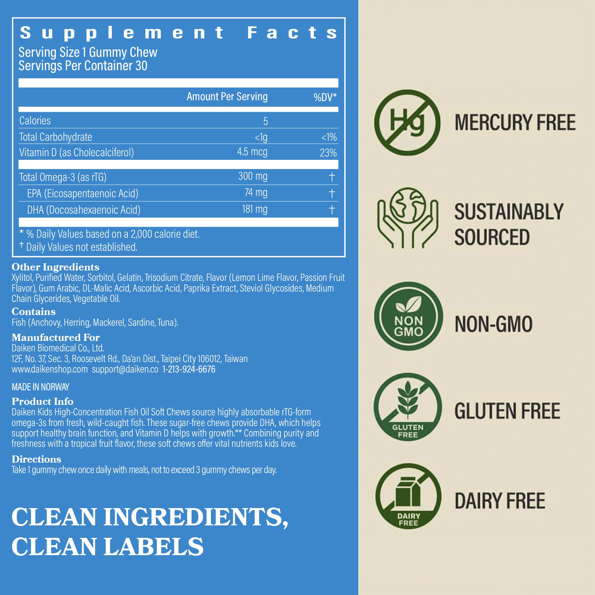 DAIKEN Norwegian-sourced fish oil used in kid-friendly gummies.