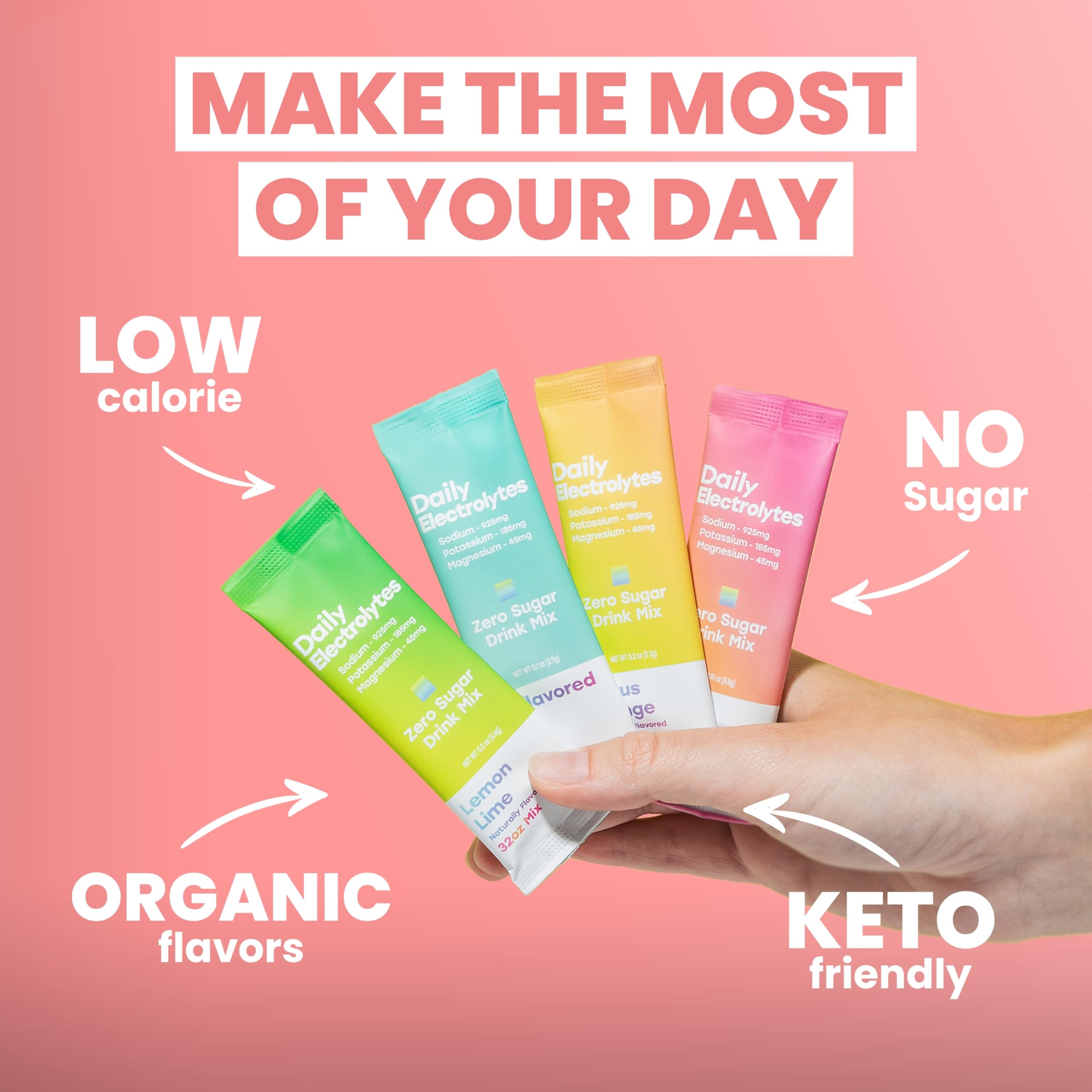 Daily Electrolytes raspberry lemon packet for crisp sugar free hydration.