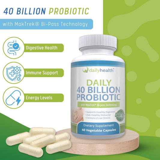 Daily Health Daily Probiotic 40B CFU capsule close-up supports digestion