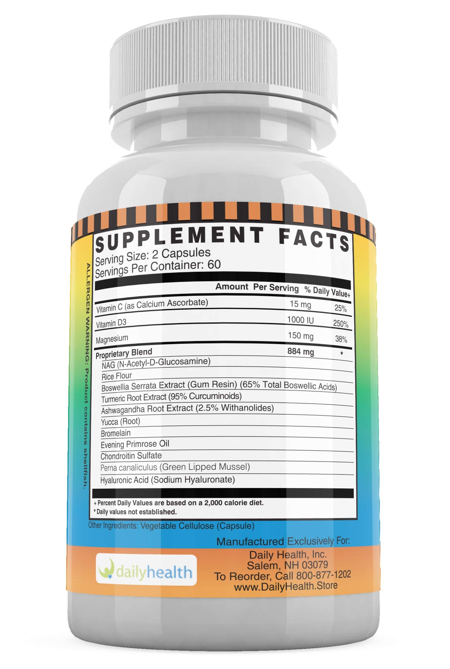 Daily Health FlexProtex D capsules at a daily dosage reminder visual.