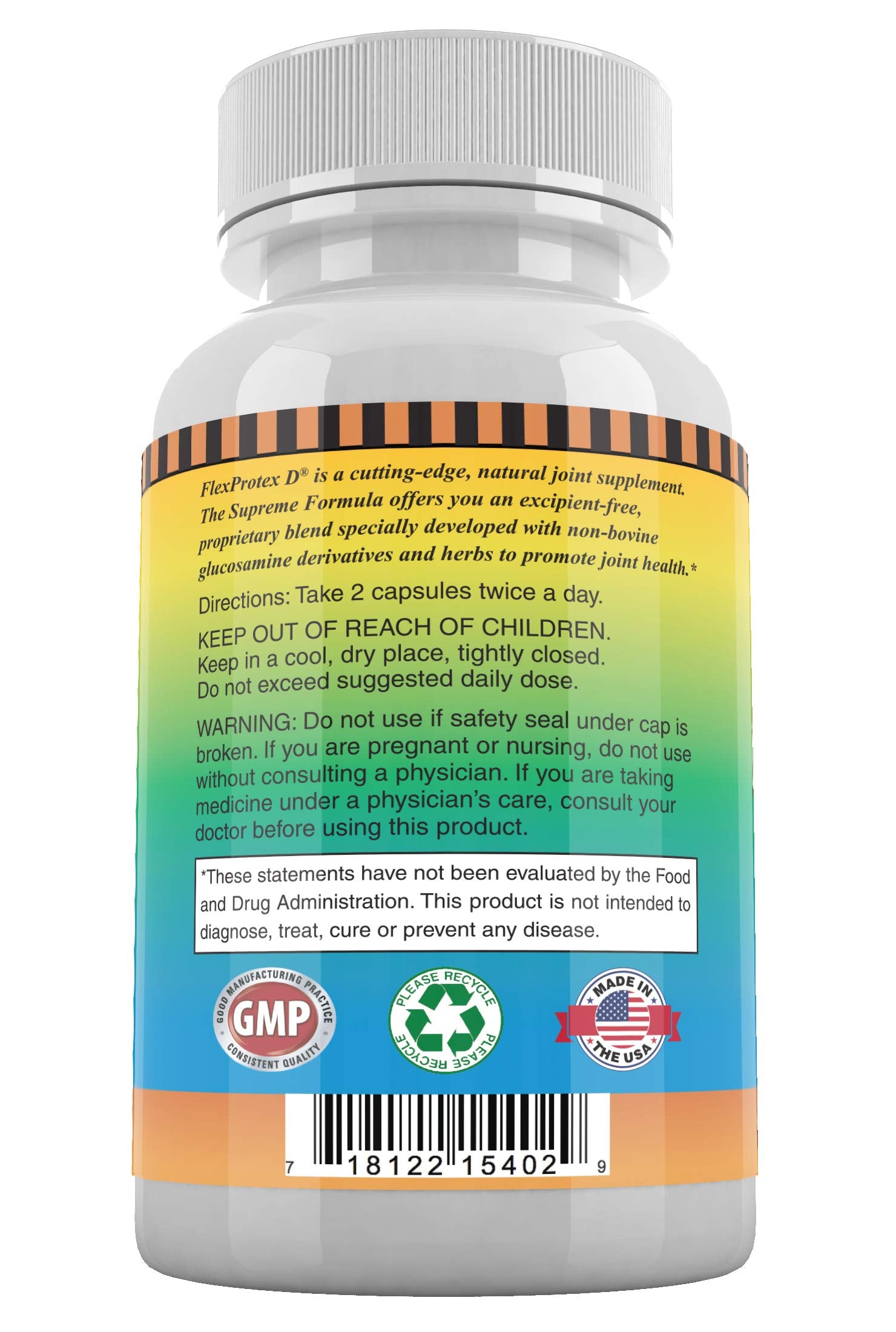 Top-down view of FlexProtex D bottle for quick twice-daily dosing