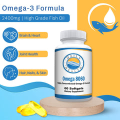 Daily Health Omega8060 US-made packaging emphasizing FDA-registered GMP production