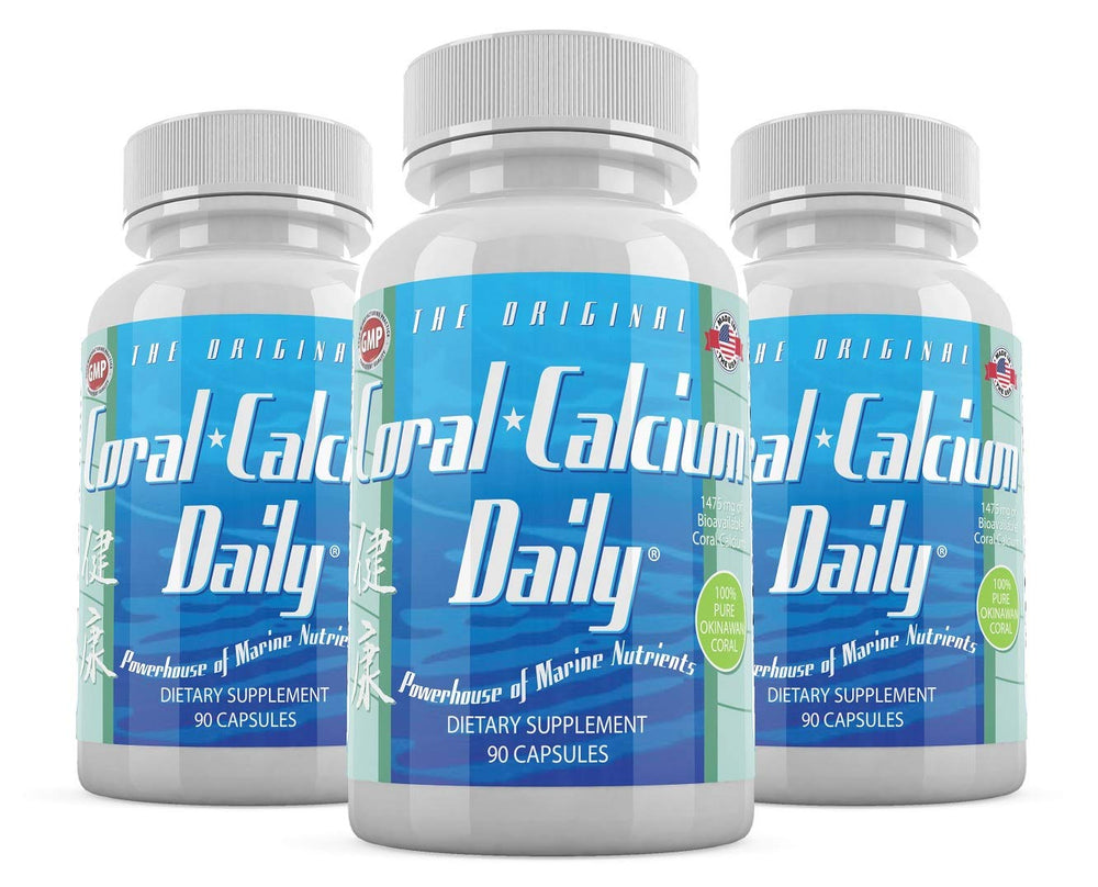Daily Health Pure Okinawa Coral Calcium bottle front showing minerals for daily wellness.
