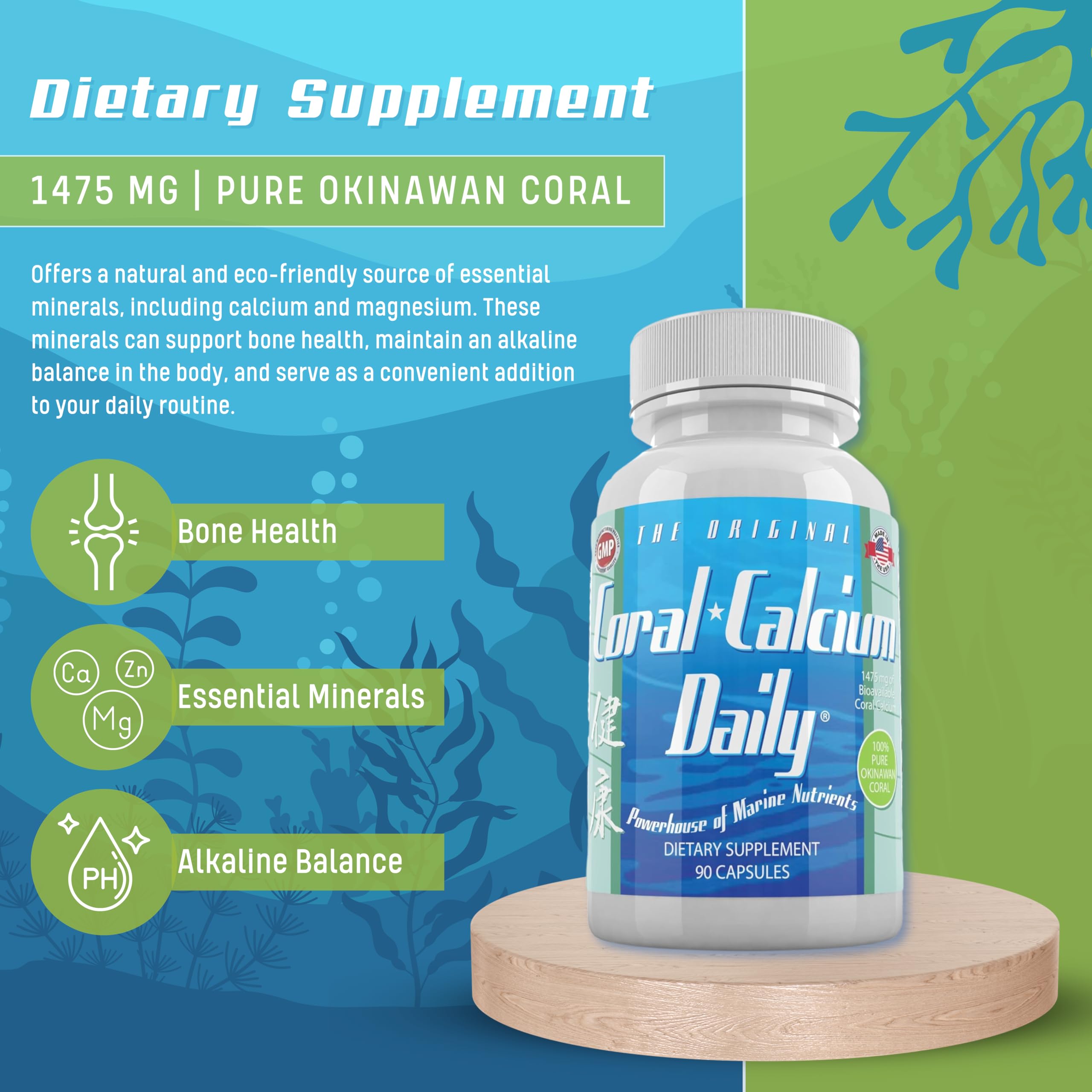 Daily Health coral calcium capsules – easy to swallow with 72 trace minerals.