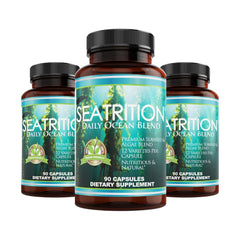 Daily Health Seatrition bottle front with seaweed blend for thyroid support.
