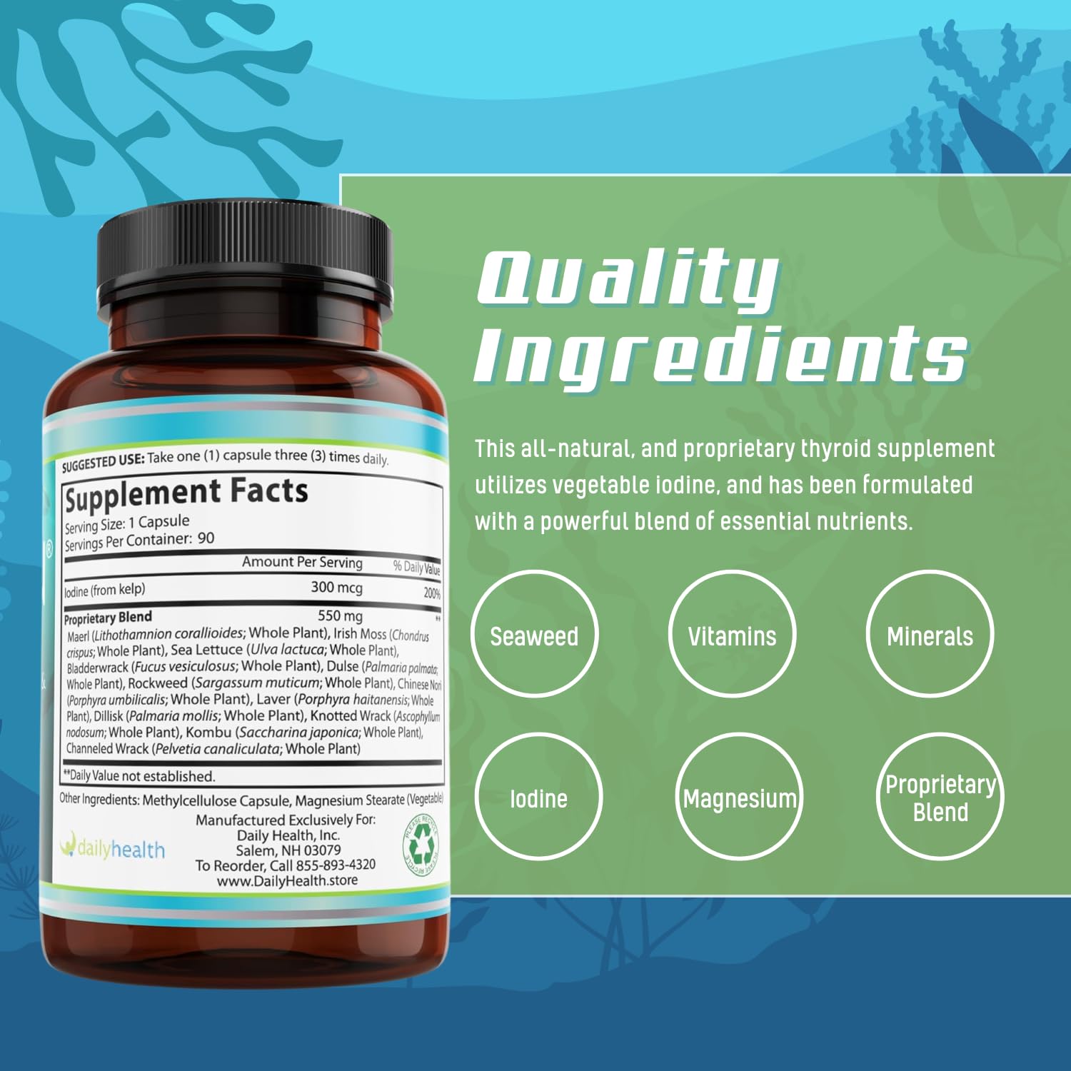 Daily Health Seatrition packaging label highlights 3-month supply.