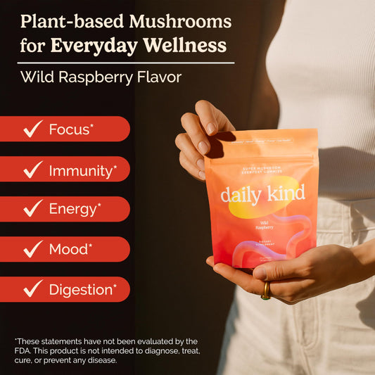 Daily Kind bottle-label close-up showing vegan gluten-free formula.