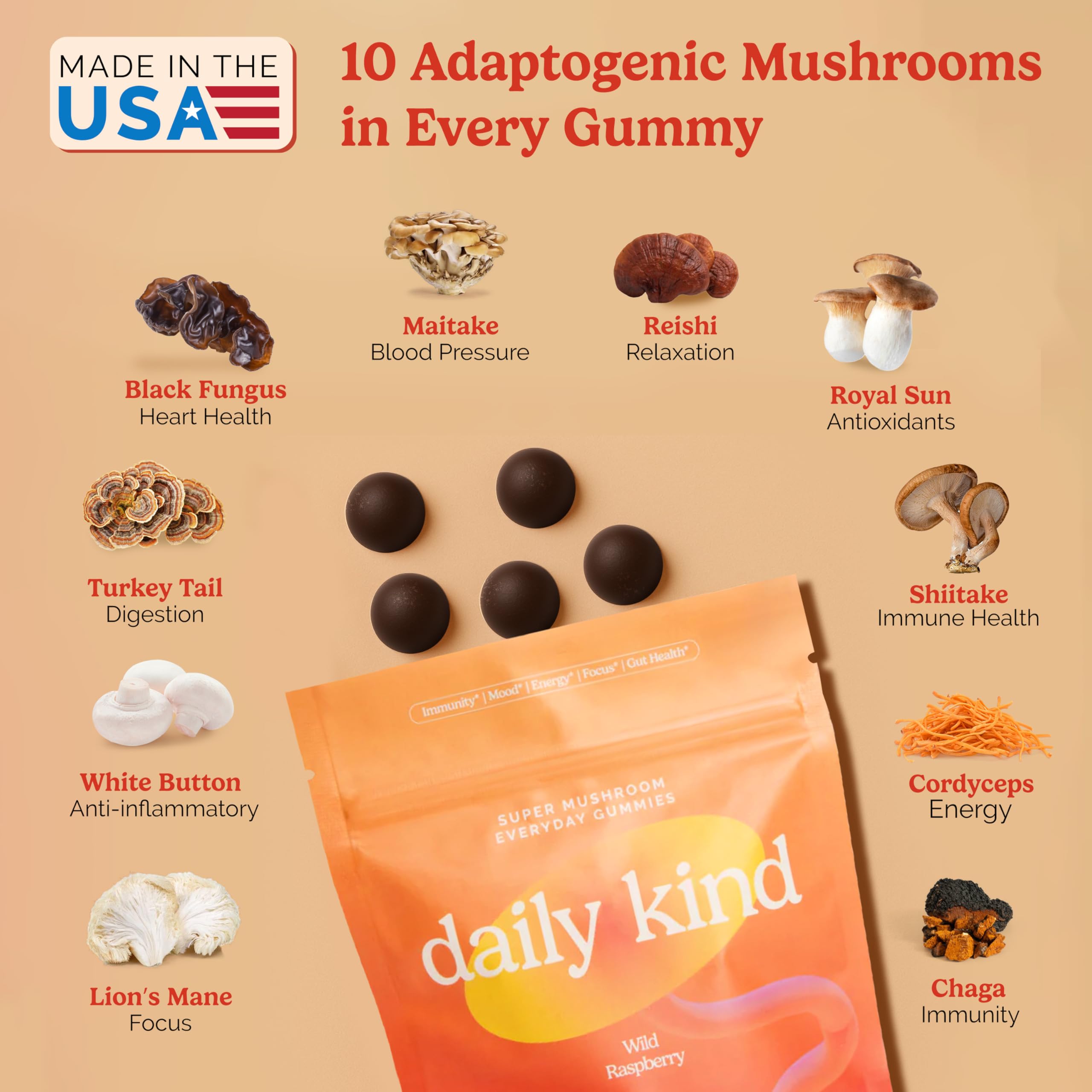 Daily Kind raspberry gummies close-up with fruity aroma and soft chew.