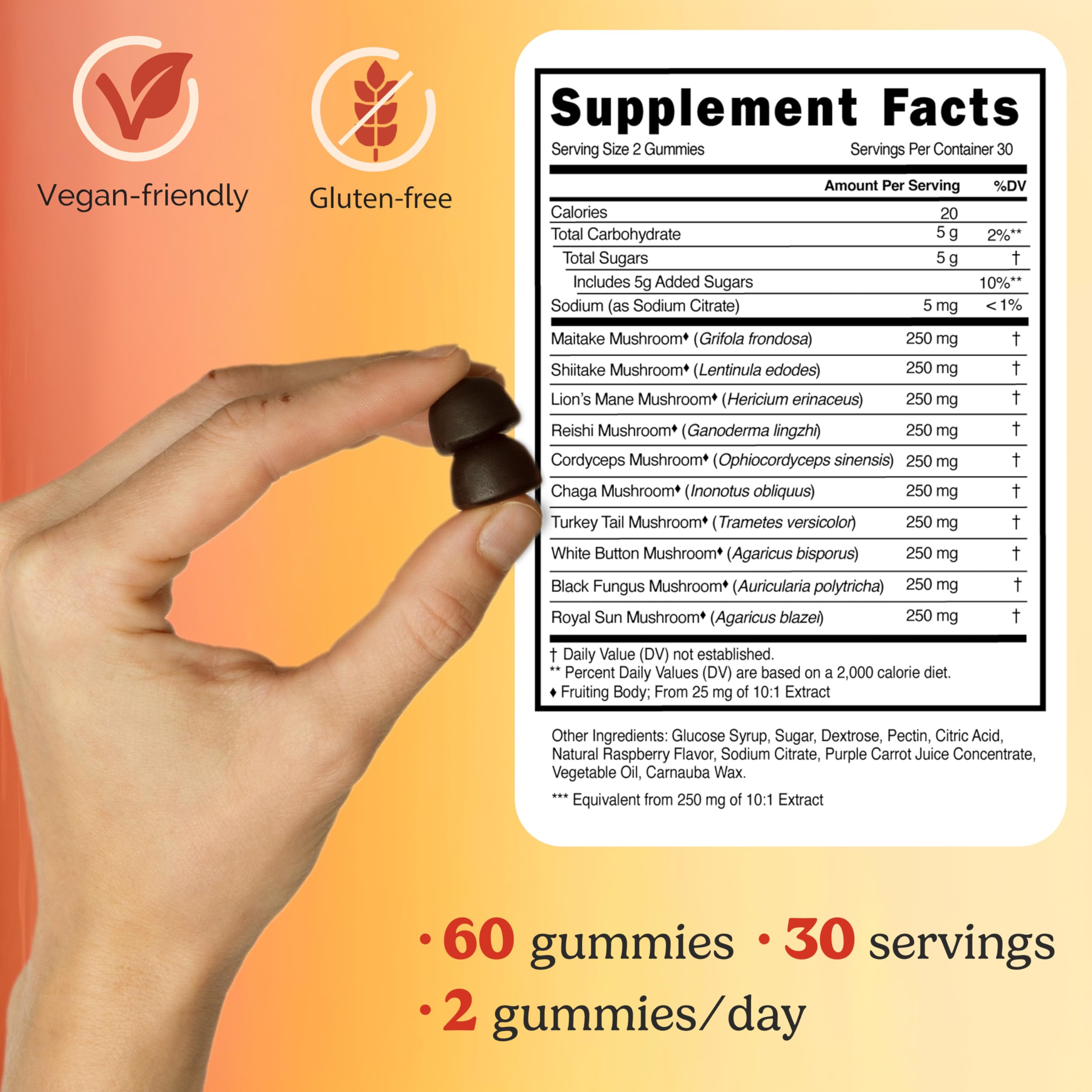 Two Daily Kind gummies in hand illustrate simple daily dose.