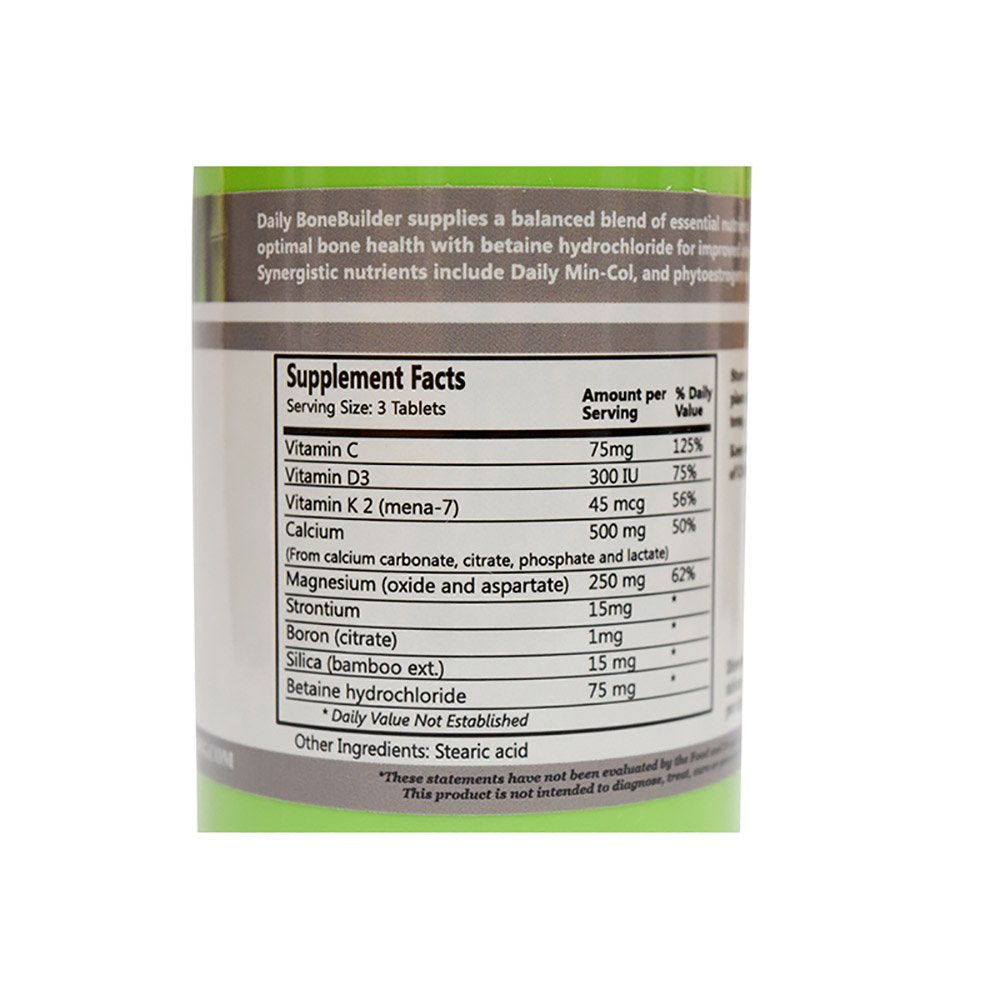 Daily Bone Builder tablets close-up highlighting essential minerals for daily bone support.