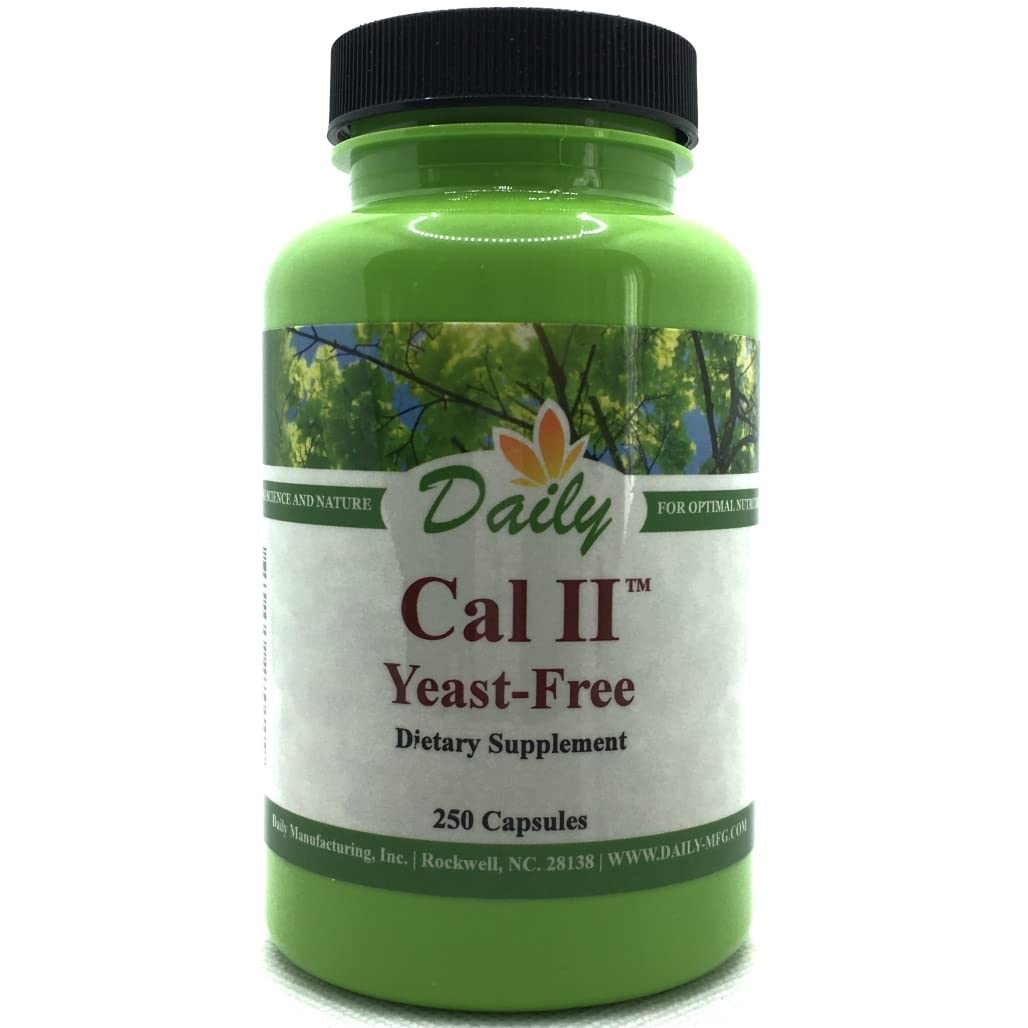 Daily Manufacturing Cal II Yeast-Free bottle highlights alkaline calcium from lime source