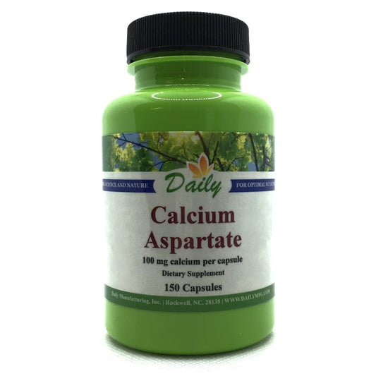 Daily Manufacturing Calcium Aspartate capsule closeup for daily calcium intake.