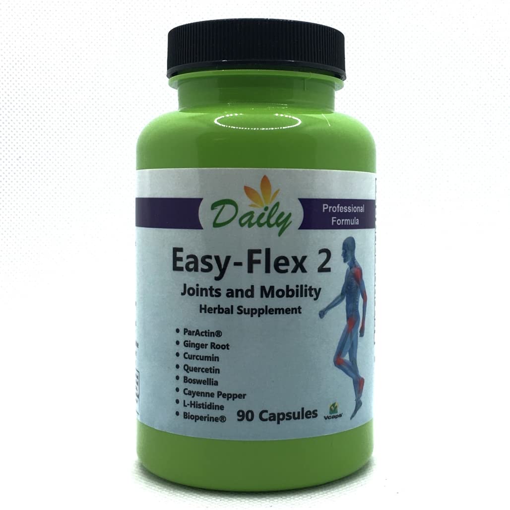 Daily Manufacturing Easy-Flex 2 bottle with capsules offering daily mobility support.