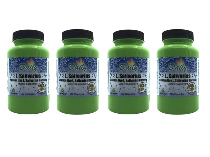 Daily Manufacturing L-Salivarius bottle front with 120 capsules for daily gut support