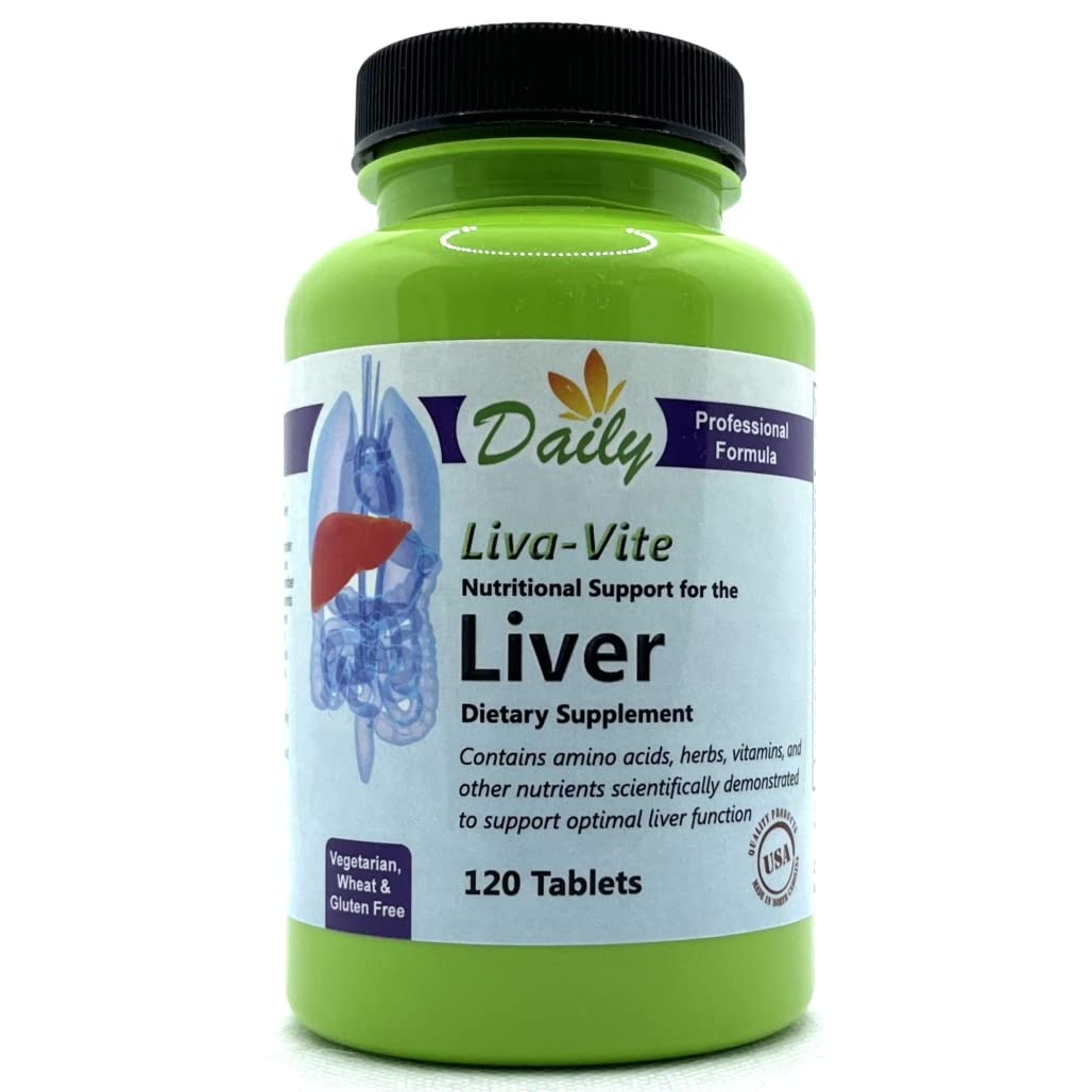 Daily Manufacturing Liva-Vite bottle with capsules designed for liver support.