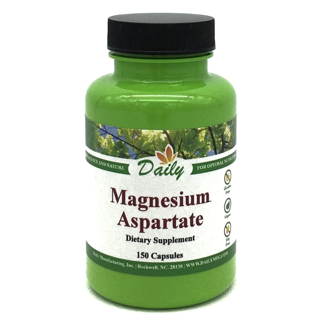 Daily Manufacturing Magnesium Aspartate bottle with 150 vegetarian capsules for daily mineral support