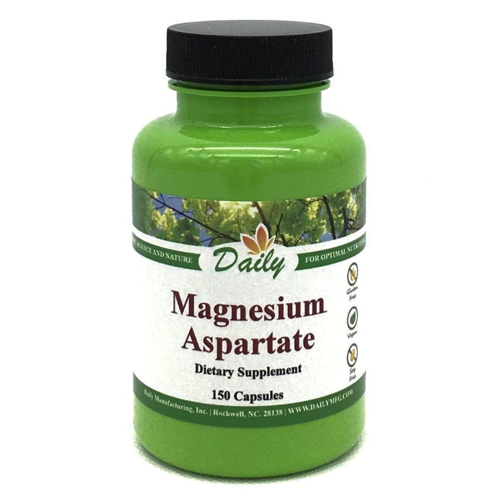 Daily Manufacturing Magnesium Aspartate bottle with 150 vegetarian capsules for daily mineral support