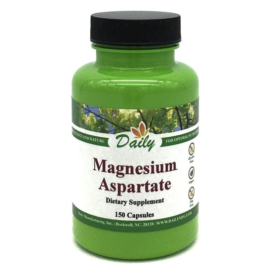 Daily Manufacturing Magnesium Aspartate bottle with 150 vegetarian capsules for daily mineral support