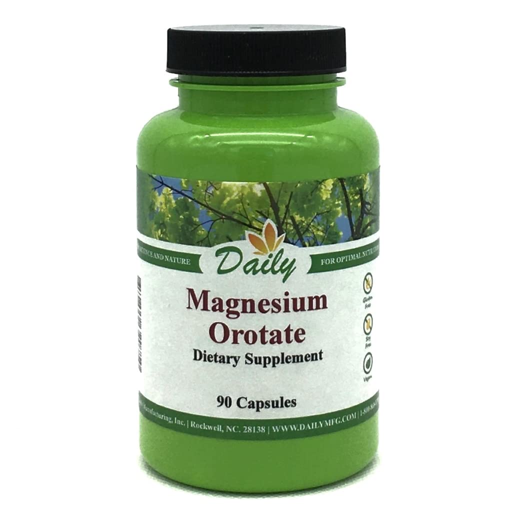 Daily Manufacturing Magnesium Orotate bottle with 90 capsules for easy daily mineral intake.