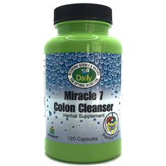 Daily Manufacturing Miracle 7 Colon Cleanser bottle with capsules for daily digestive wellness.
