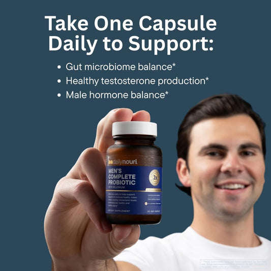 Daily Nouri Probiotics bottle open shows capsules ready for daily use supporting digestion.
