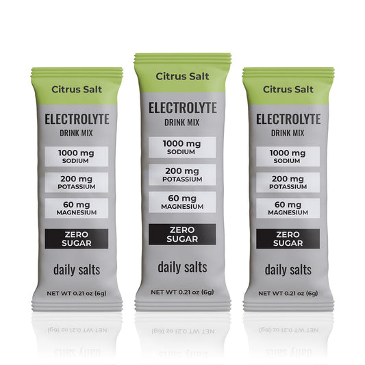 Daily Salts electrolyte stick packet for on-the-go hydration and easy mixing.