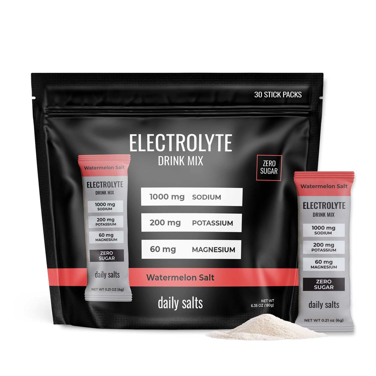 Daily Salts on-the-go hydration stick in a compact pouch.