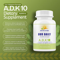 Daily Vites ADK10 capsules closeup shows easy-to-swallow daily supplementation.