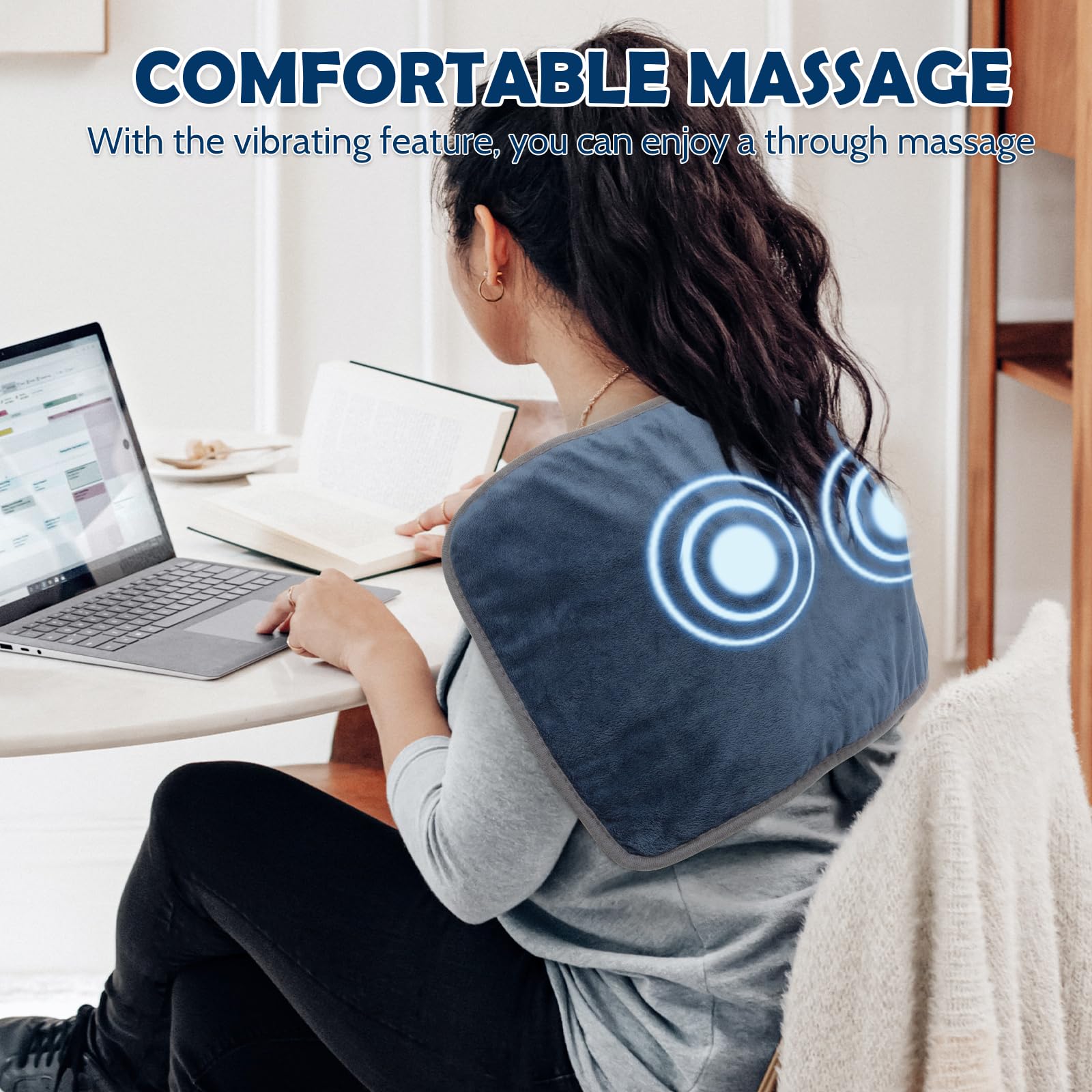 DAILYLIFE DailyLiff massage pad heat-settings illustrate gentle to warm options.