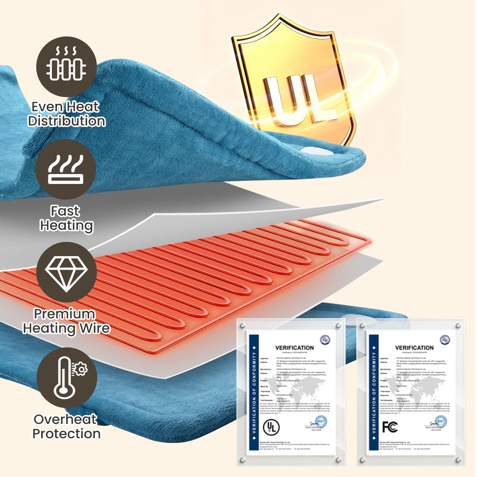 DAILYLIFE UL certified heating pad with overheating protection.