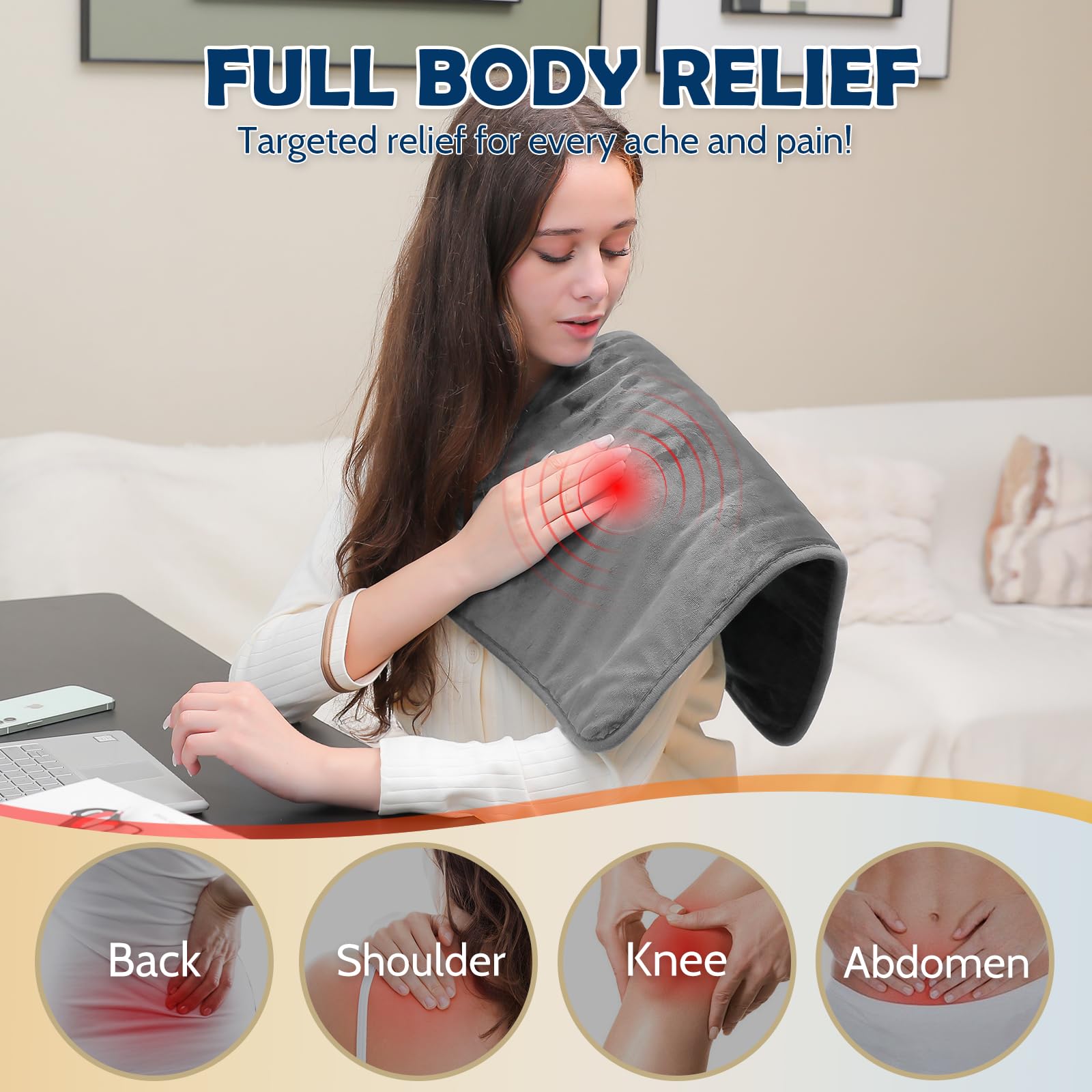 DAILYLIFF Massage Heating Pad heat settings demonstrate customizable warmth.