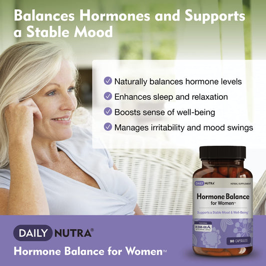 DailyNutra Hormone Balance capsules close-up highlights capsule texture and daily mood support