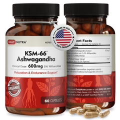 DailyNutra KSM-66 bottle front highlighting high potency Ashwagandha for daily support.