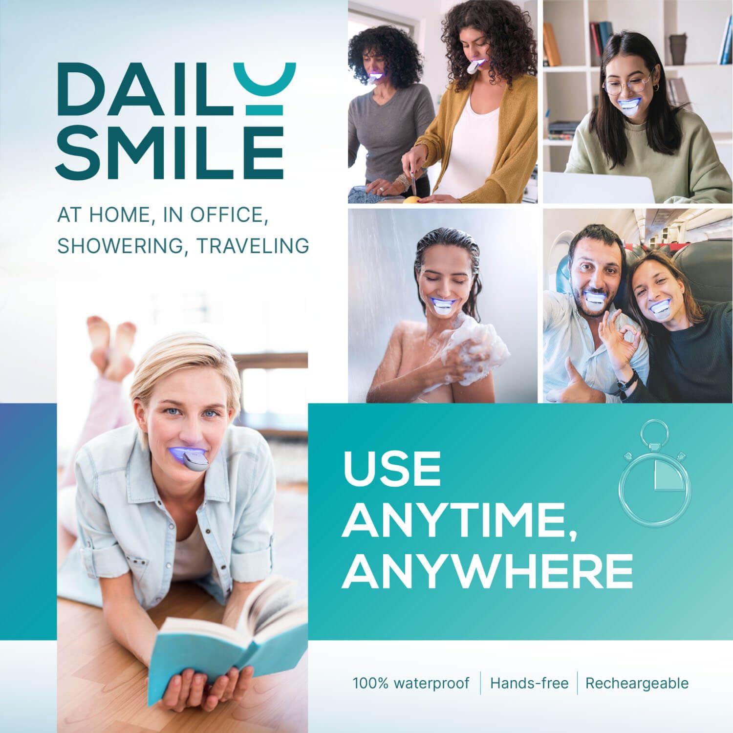 DailySmile tray-free application—no trays or mess, LED activation.