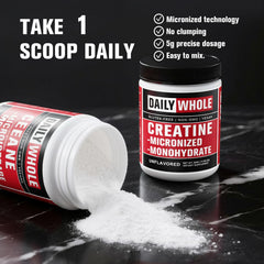 DailyWhole Organics creatine monohydrate powder dissolving in water for quick mix