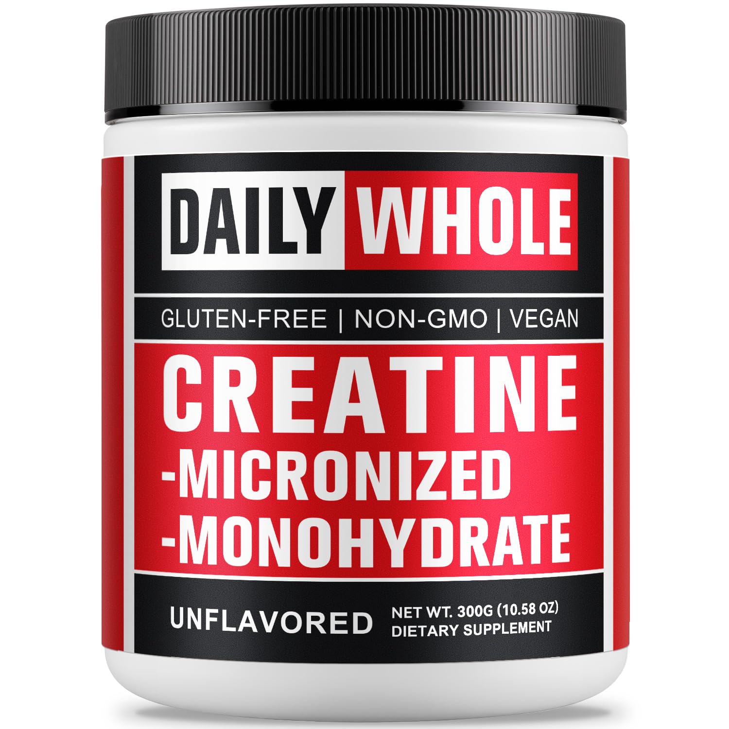 DailyWhole Organics creatine monohydrate powder tub front supports daily performance