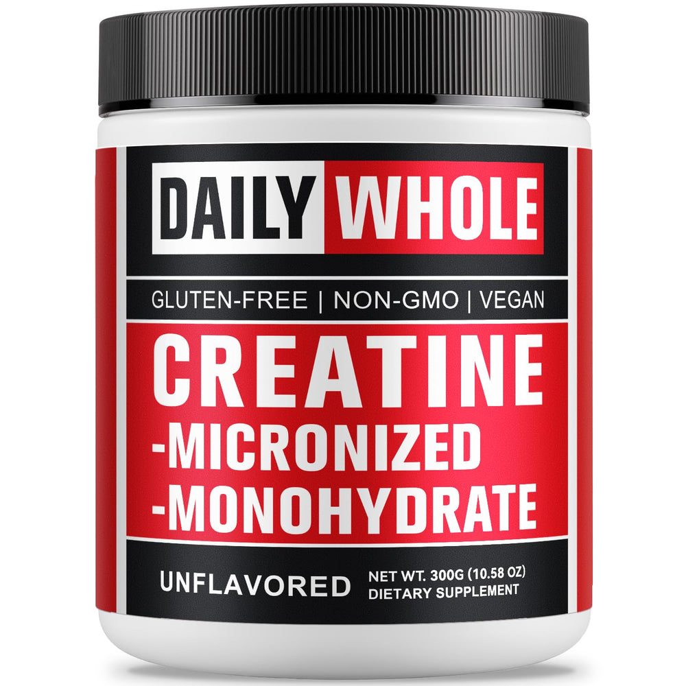 DailyWhole Organics creatine monohydrate powder tub front supports daily performance