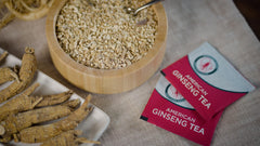 Close-up of ginseng roots highlights natural, non-GMO ingredients.