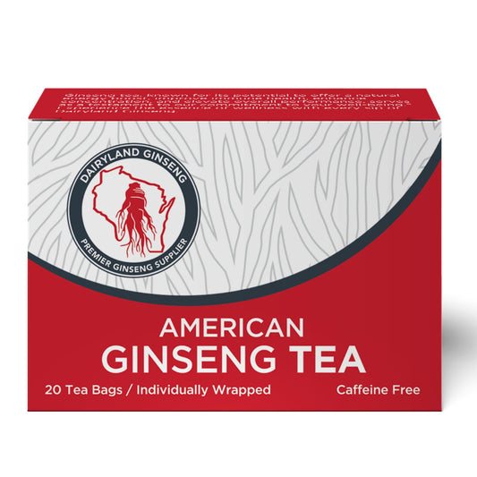 Cup of brewed Dairyland ginseng tea suggesting a calming daily ritual.