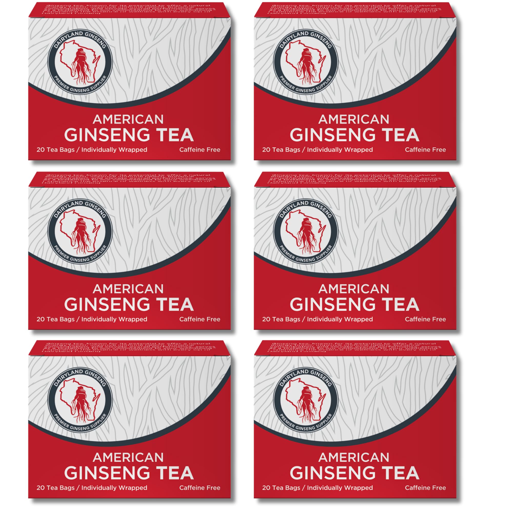 Dairyland American Ginseng Tea Bags packaging shows premium Wisconsin ginseng quality.