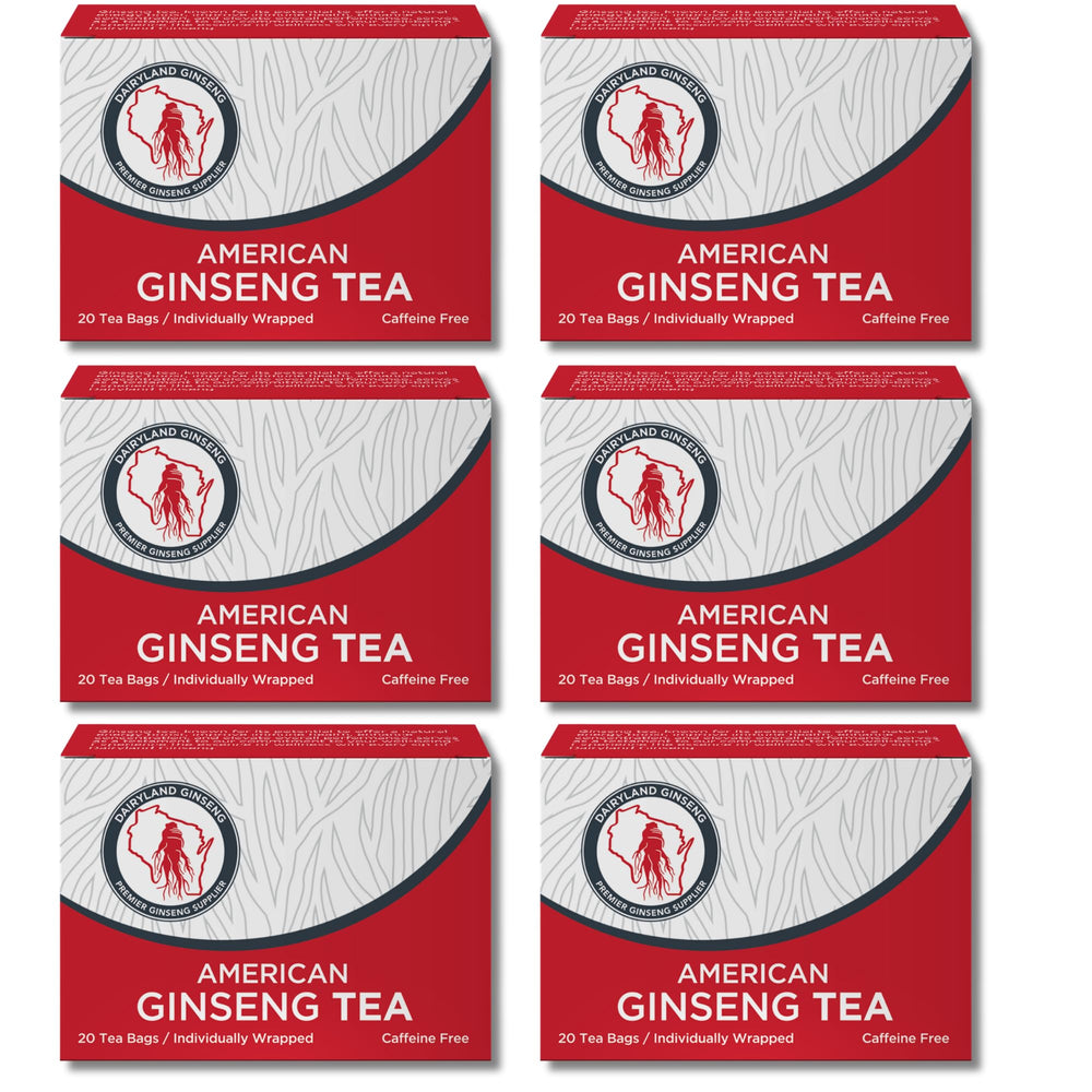 Dairyland American Ginseng Tea Bags packaging shows premium Wisconsin ginseng quality.
