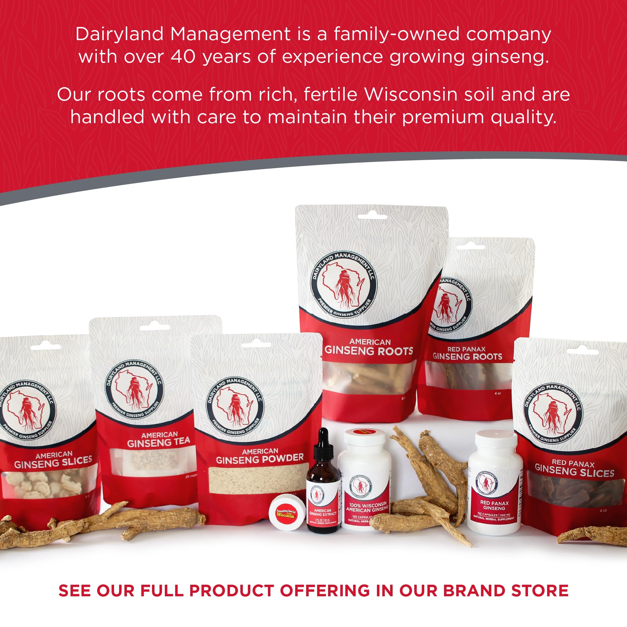 Dairyland Ginseng Powder packaging showcasing premium quality and GMO-free promise.