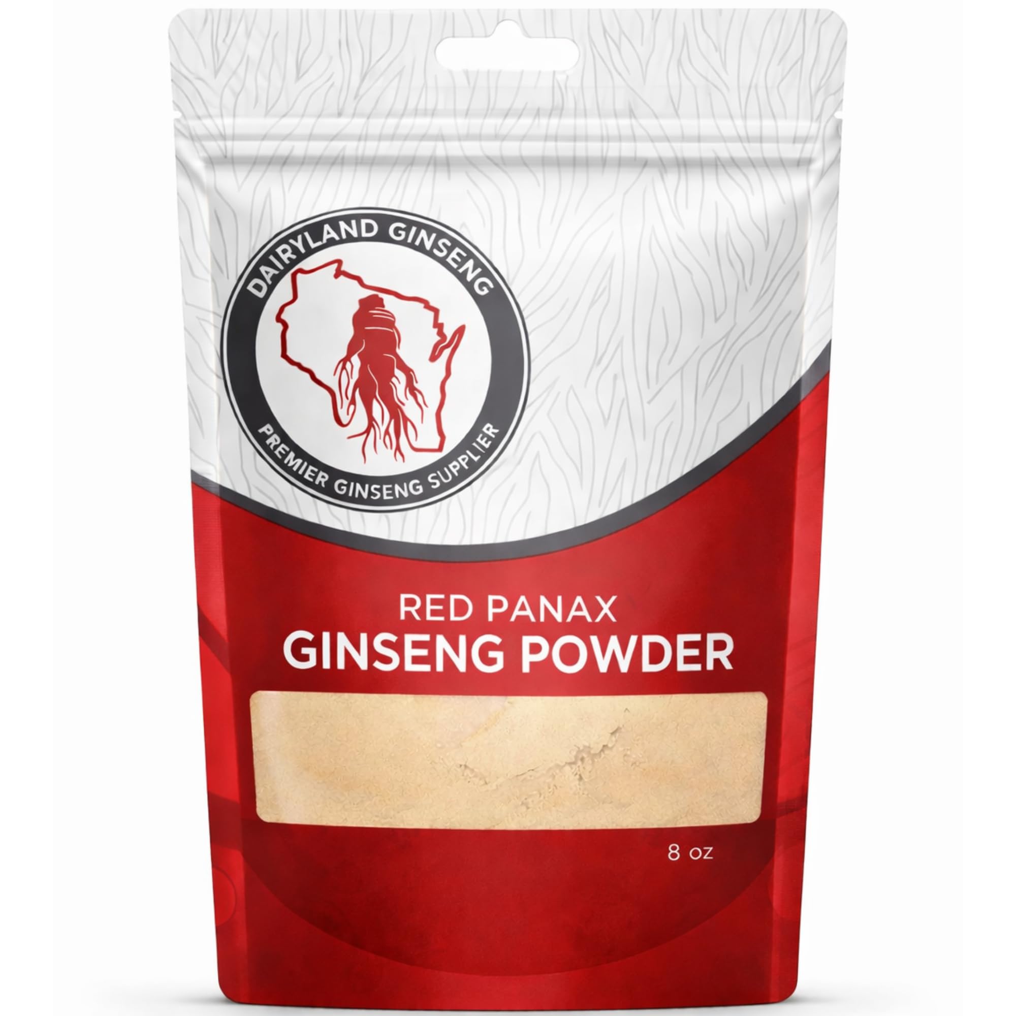Dairyland Red Panax ginseng powder bottle front view for daily energy support.